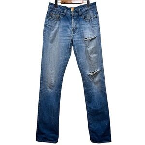BOSS ORANGE Men's Distressed Blue Straight Jeans 32x36